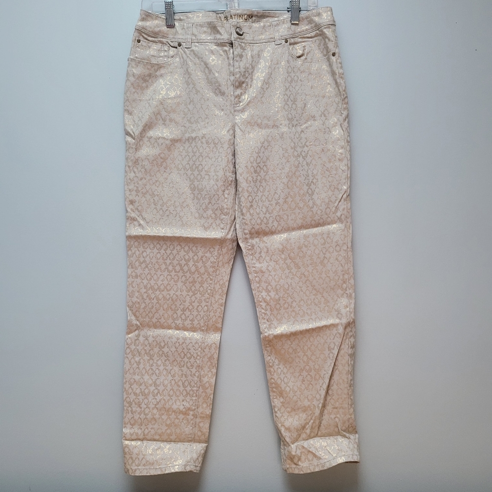 CHICO'S | Off-White Jeans with Metallic Gold, Sz. 1/10